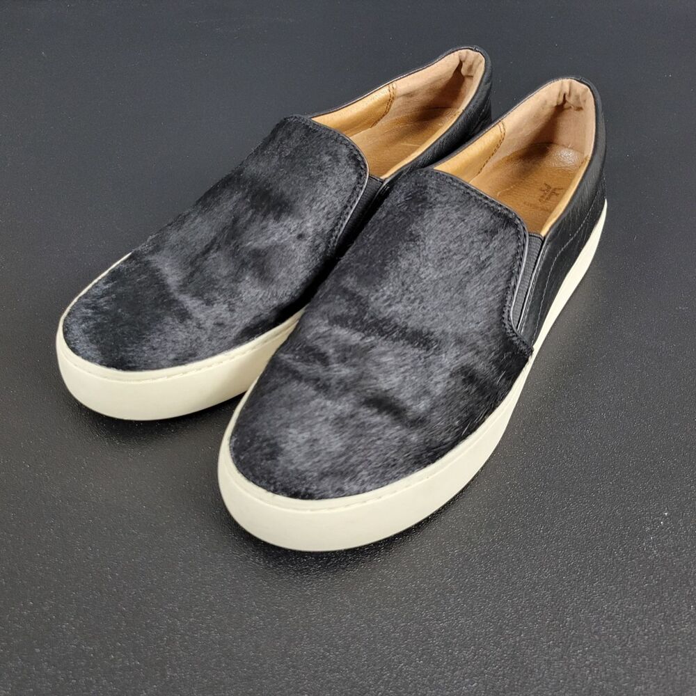 FRYE Black Calf Hair Slip On Flat Loafers Minimalist Comfort Shoes US SIZE 9